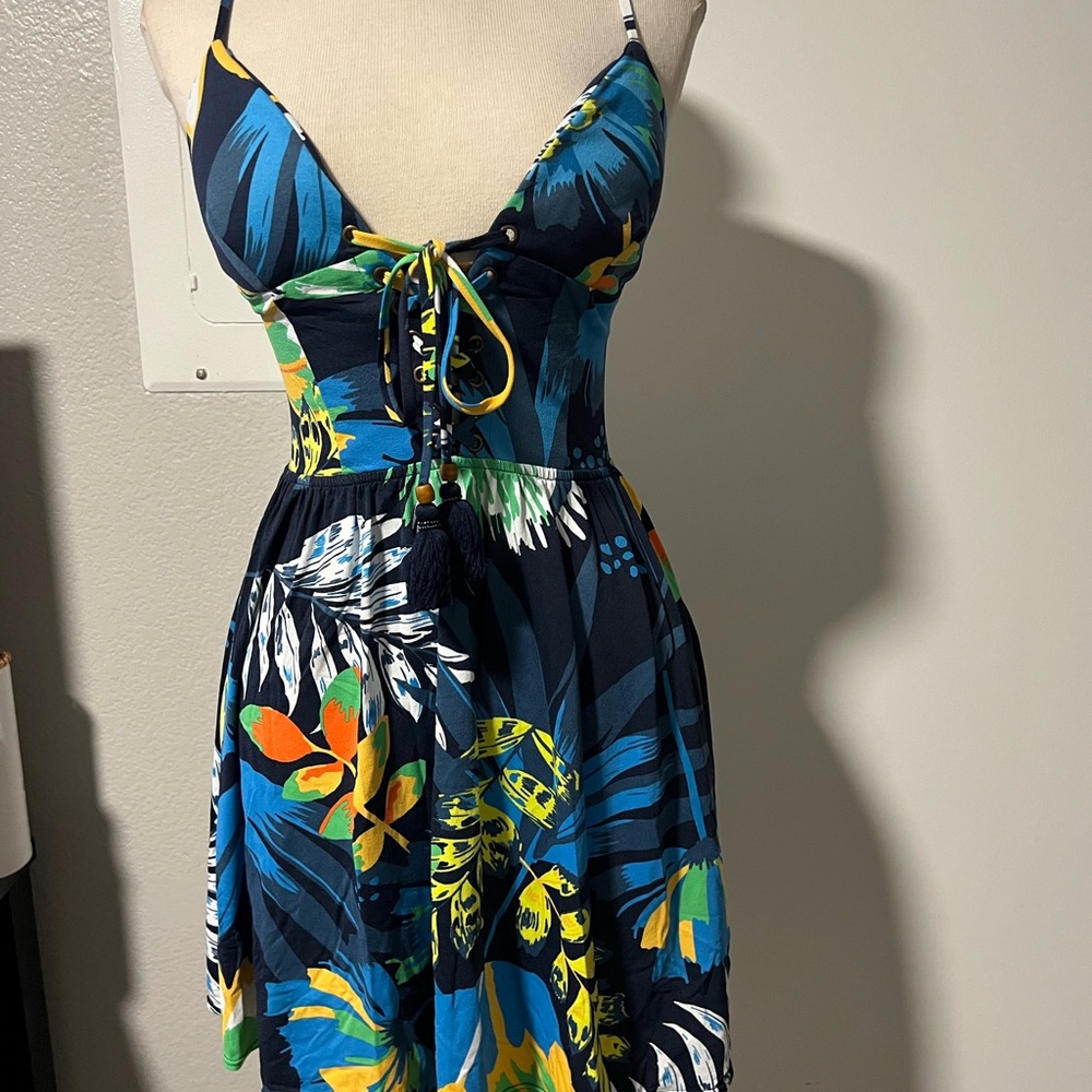 Maaji Navy Floral Lace-Up Dress with Bright Accents